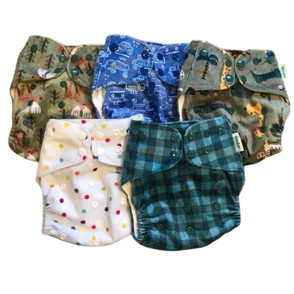 Boyish Colorful Patterned Cloth Diapers Set with Minky Fleece Exterior - Picture 1 of 2